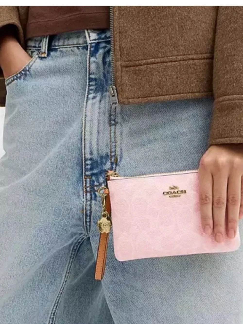 Coach Pink Leather Wristlet with Gold Charm - Picture 5 of 5